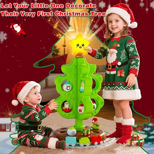 Miniatura 2 de Mi primer árbol de Navidad para niños pequeños, juguete musical iluminado Montessori con adornos, juego de mini tren, juguetes Roly Poly Toys,