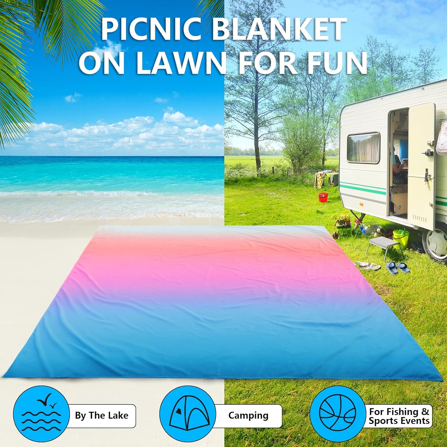 AISPARKY Beach Blanket Waterproof Sandproof Extra Large, Oversized Beach Mat, Quick Drying&Compact&Lightweight, Picnic Blankets Vacation Essentials for Outdoor Beach Camping (108" X 120" (8 Person))