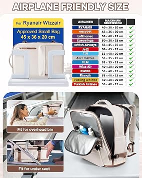 Travel Laptop Backpack for Men Carry On Backpack Flight Approved Spirit Airlines Personal Item 18x14x8 inches Luggage Bag Sports Hiking Rucksack Waterproof Casual Daypack College Business Beige