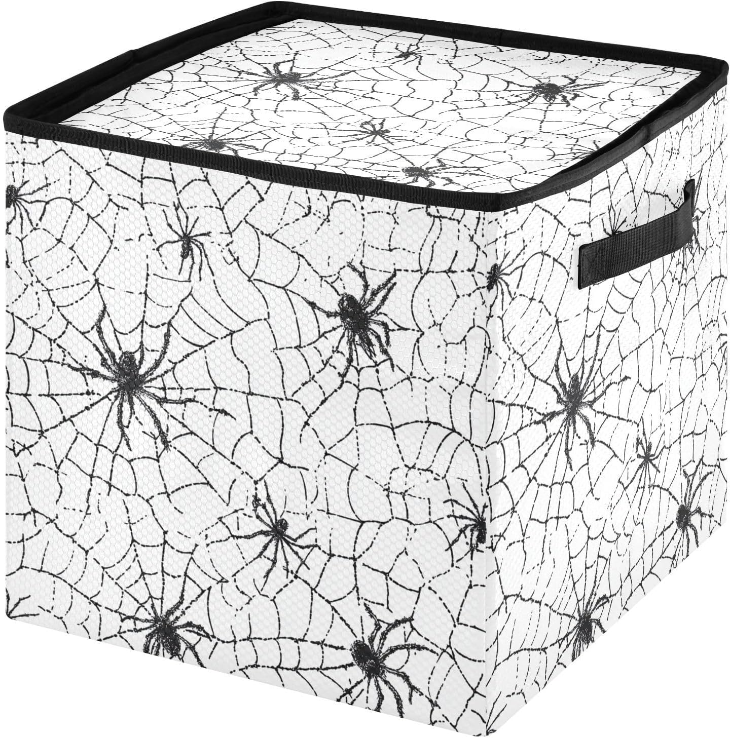 High Capacity Christmas ornament organizer Holds Up to 64, Adjustable Dividers, Zippered Top, Two Handles foldable Holiday Storage Case with Lid,Cartoon Halloween Spider Illustration