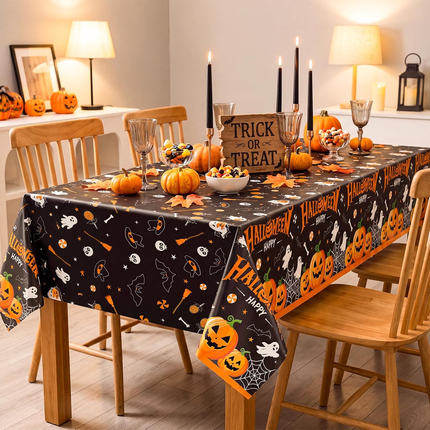 NatNarr 3 Pack Halloween Plastic Tablecloths, Halloween Party Decorations image 3