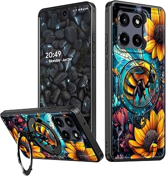 for Motorola Moto G 2026/2025 Case Moto G Play 2026/2025 Case with Ring Kickstand, Wireless Charging Compatible, Military-Grade Shockproof Protection, Colorful Bee