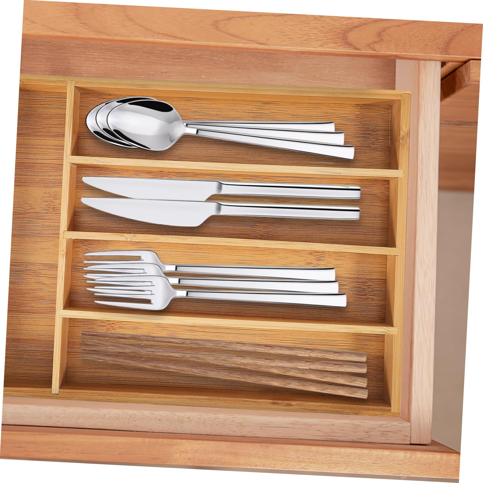 ABOOFAN Schubladeneinsätze Küche aus Bambus Robuster und Verschleißfester Küchenbesteck Organizer mit Elegantem Design für Küchenaufbewahrung