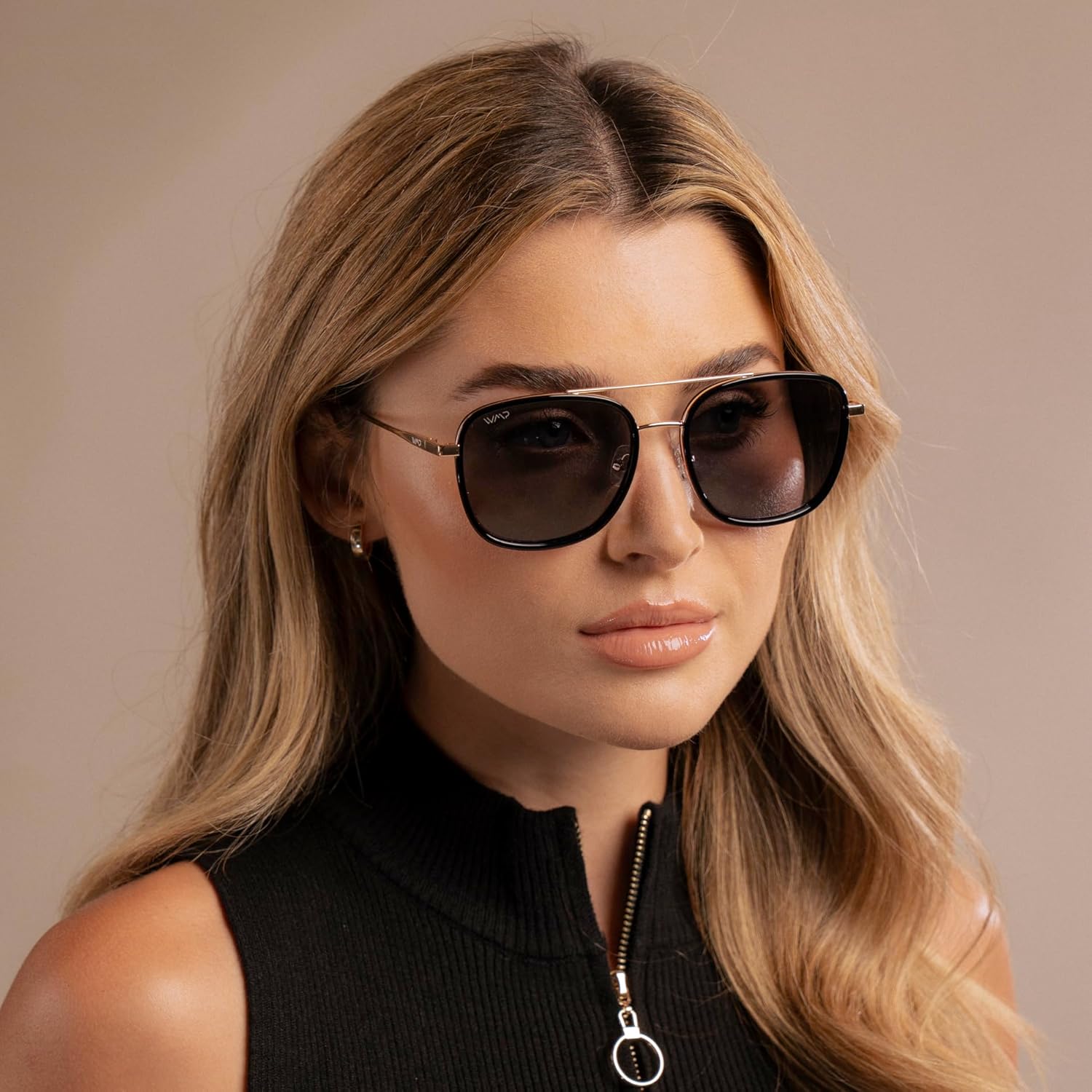 WearMe Pro - Women’s Polarized Square Sunglasses: Modern Square Aviator with Double Bridge Vintage Aesthetics