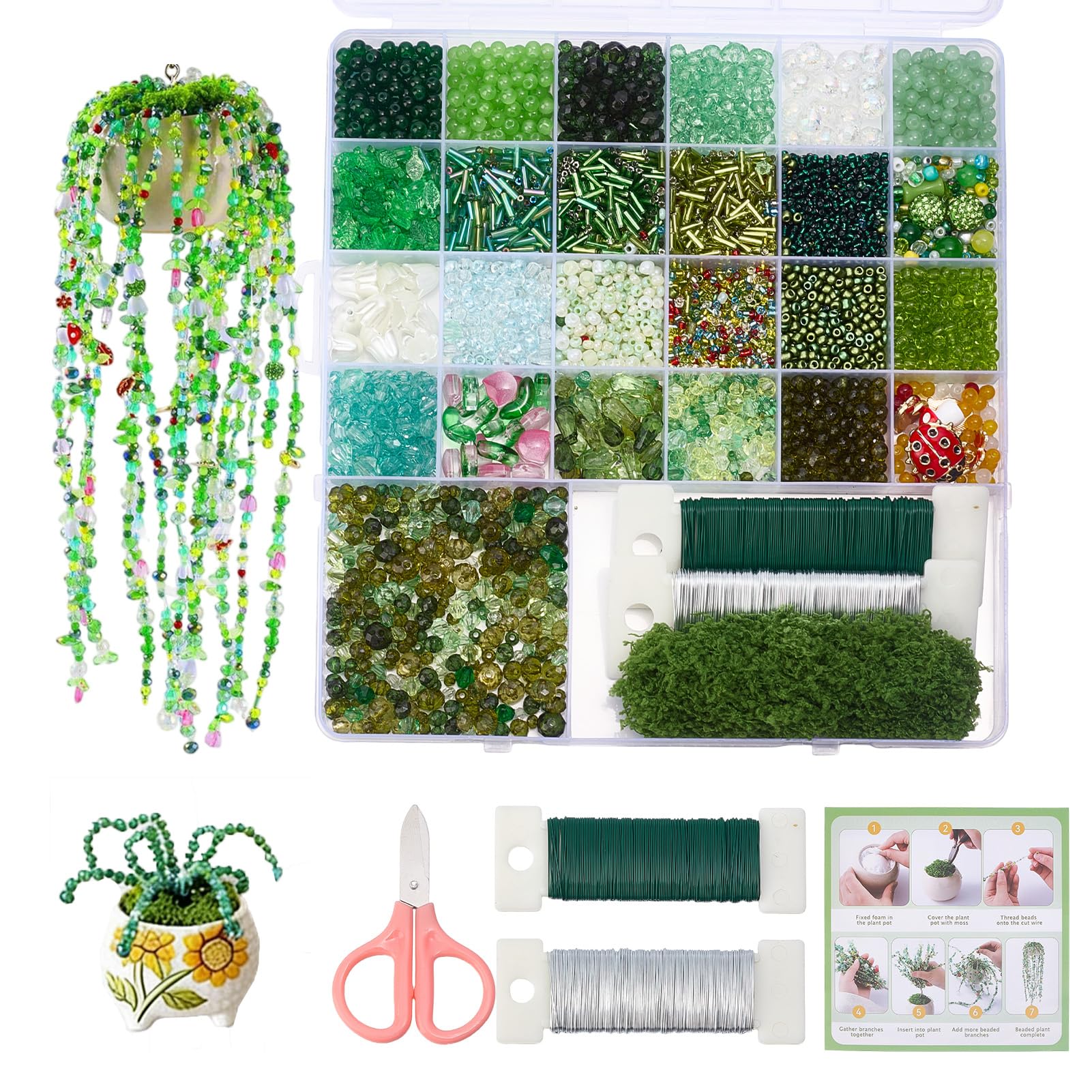 Amazon.co.jp: NICENEEDED 5300個 ビーズ植物キット グリーンガラス