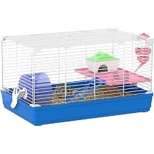 PawHut Hamster Cage, Small Gerbil Cage, 2 Tiers, Portable with Handle, Blue