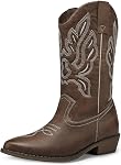 Mysoft Bottes de cow-boy à gros calibre pour femmes Brodé à mi-câble Bottes occidentales rétro