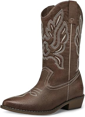 mysoft Cowboy Boots for Women-Mid Calf Chunky Heel Cowgirl Boots
