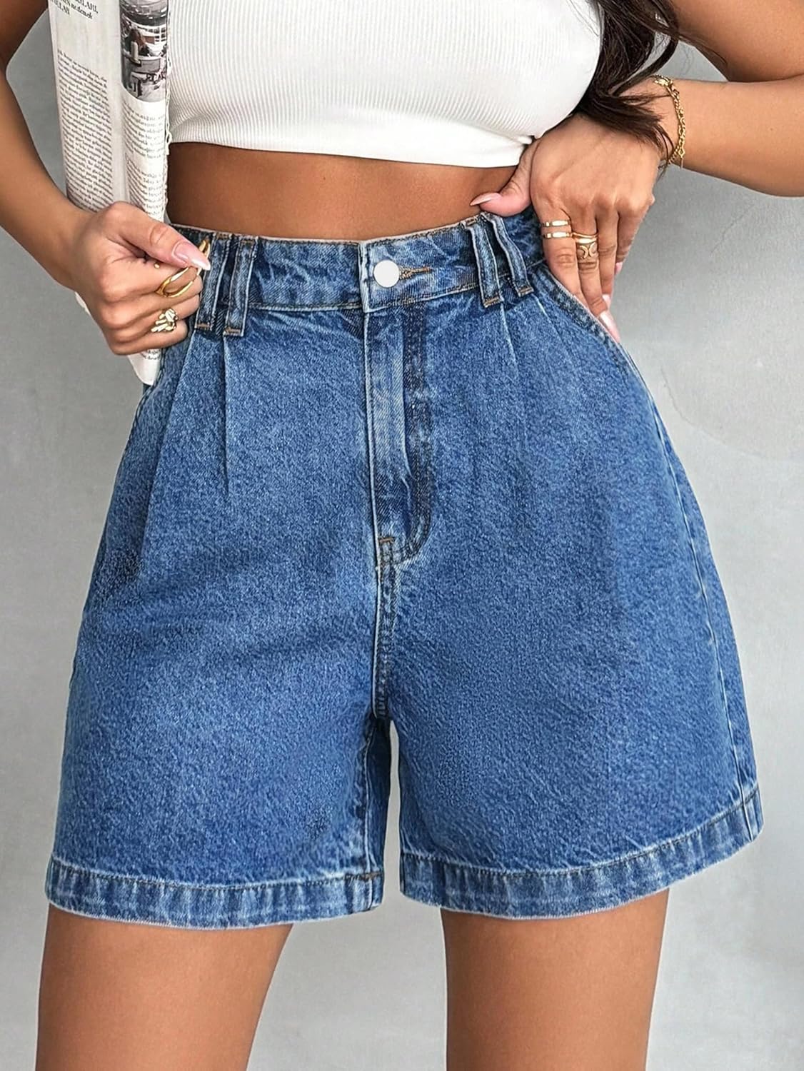 EMMIOL Jean Shorts for Women High Waisted Wide Leg Denim Shorts Stretchy 2026 Summer Casual Bottoms - Image 2