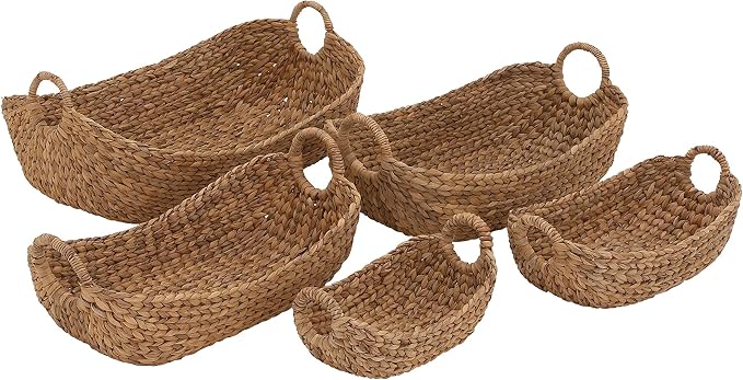 Deco 79 Seagrass Handmade Decorative and Functional Storage Basket Large Woven Basket Organizer with Ring Metal Handles, Basket for Storage 21" x 17" x 19", Brown