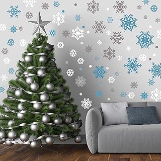 Geyoga 305 Pieces Christmas Wall Decals Snowflakes Wall Stickers Xmas Silver and Winter Theme Snowflakes Winter Stickers Removable Home Decoration for Xmas Party