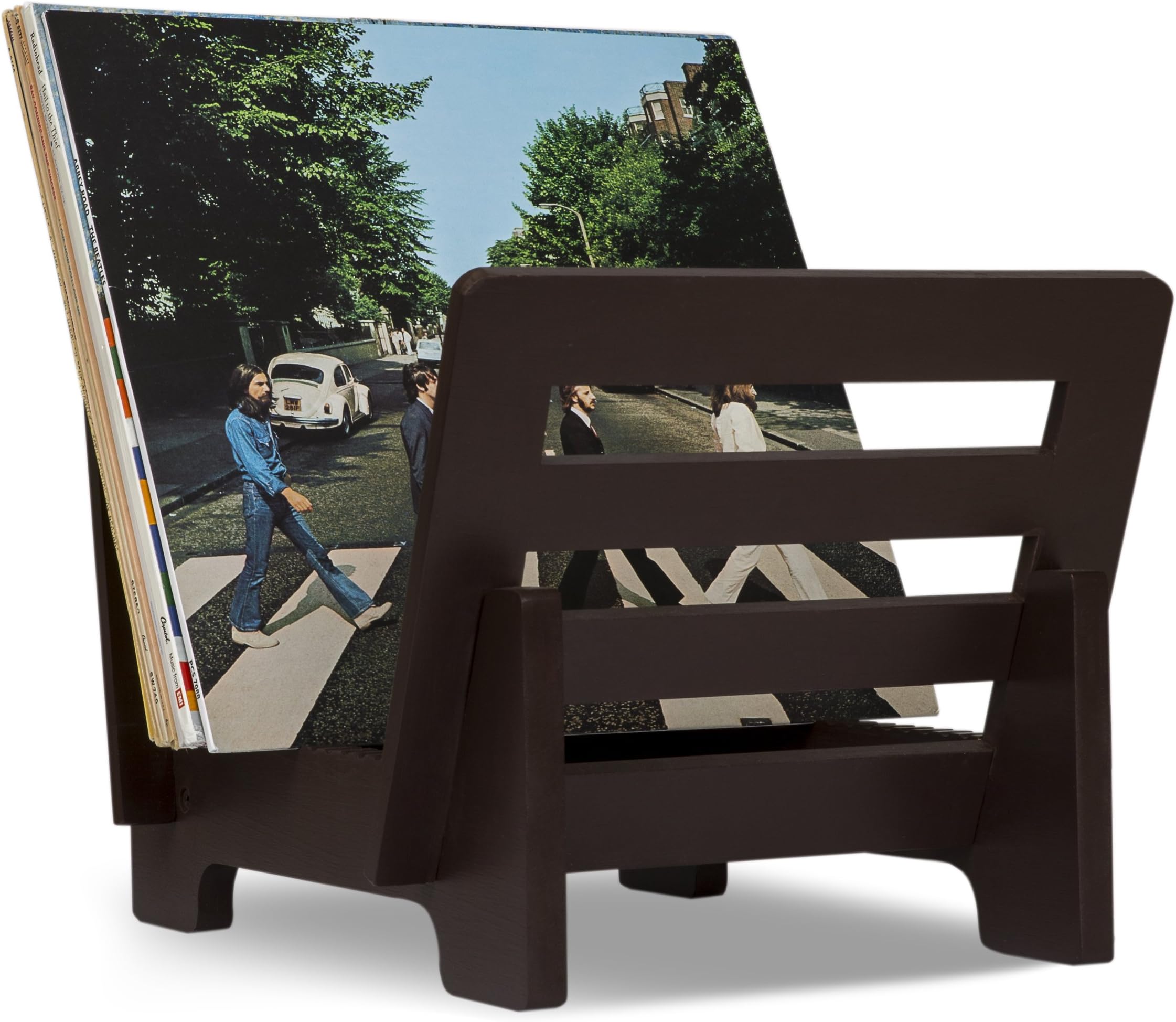 Vinyl Record Storage Rack - New Model - Holds 50+ Albums - Easily Organize & Flip Through Records - Stylish & Strong Eco-Friendly Display Stand - In Black, Walnut, and Light Brown - (Walnut)