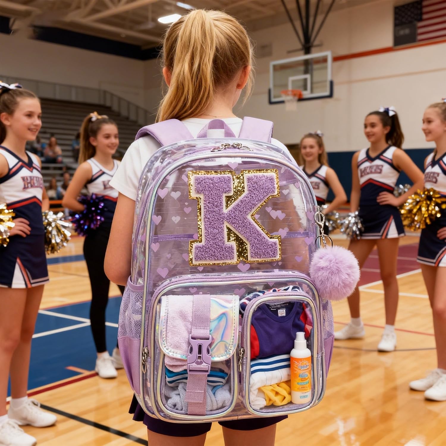 HTgroce Purple K Heavy duty Clear Backpack Kids Transparent Backpacks for School Girls Elementary Bookbag Stadium Concert College Approved See-Through School