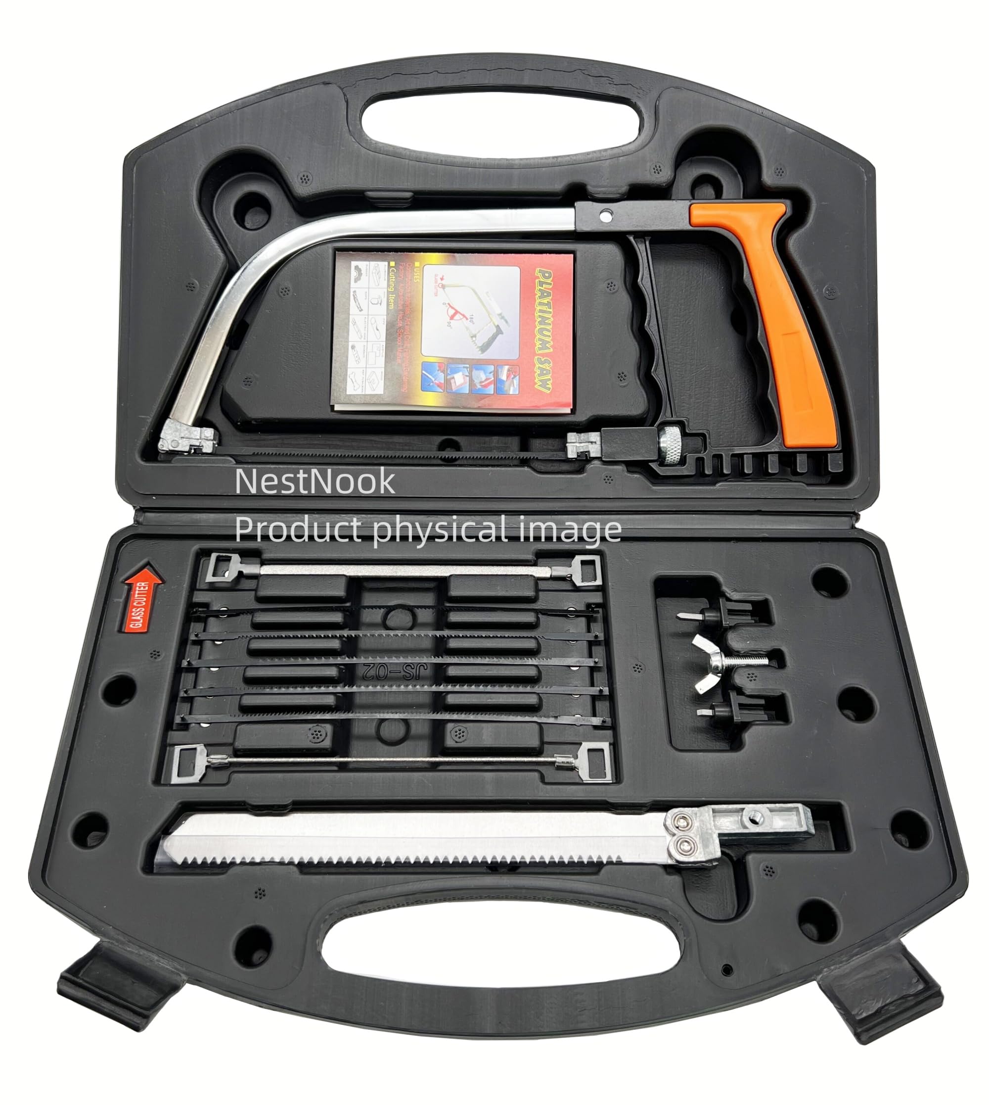NestNook 13 en 1 - Juego de sierras de metal multifunción, hojas de acero adicionales, sierra de mano con bolsa de transporte para cortar madera, metal, plástico, tubos de PVC, goma, azulejos,