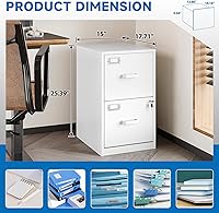 Vista 97 de Archivador vertical de 2 cajones con cerradura de metal, archivador vertical de metal, para oficina y hogar, archivadores verticales de acero