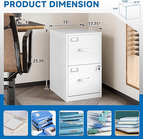 Miniatura 105 de Archivador vertical de 2 cajones con cerradura de metal, archivador vertical de metal, para oficina y hogar, archivadores verticales de acero