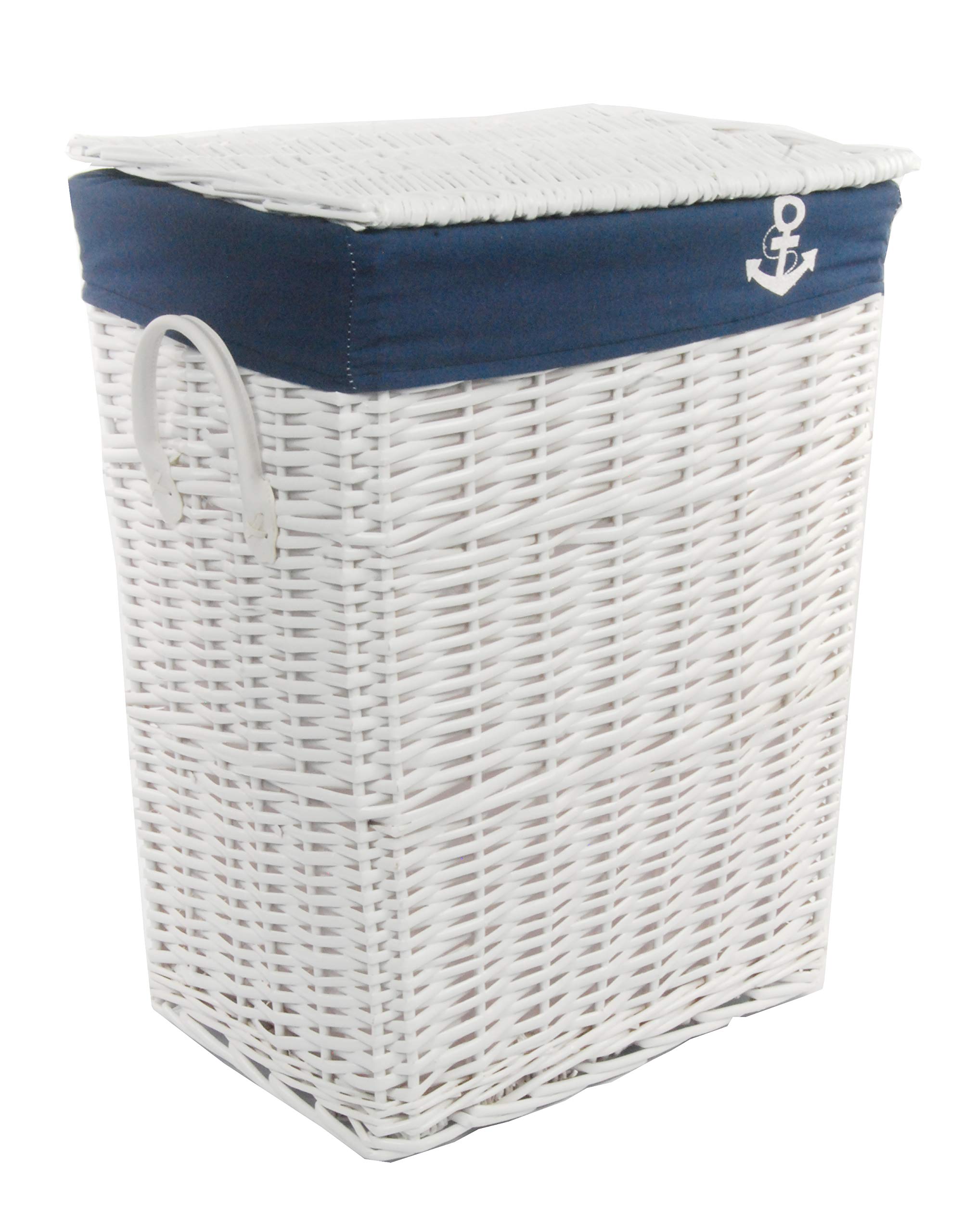 Wäschekorb, Weide eckig weiss marineblau 48x36 H.62
