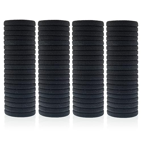 Paquete de 100 ligas para el cabello sin costuras para mujeres y niñas, soportes para cola de caballo para cabello grueso (negro)