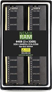NEMIX RAM 64GB (2x32GB) DDR4-2666 PC4-21300 Non-ECC UDIMM Unbuffered Memory Upgrade for Dell PowerEdge T150 Tower