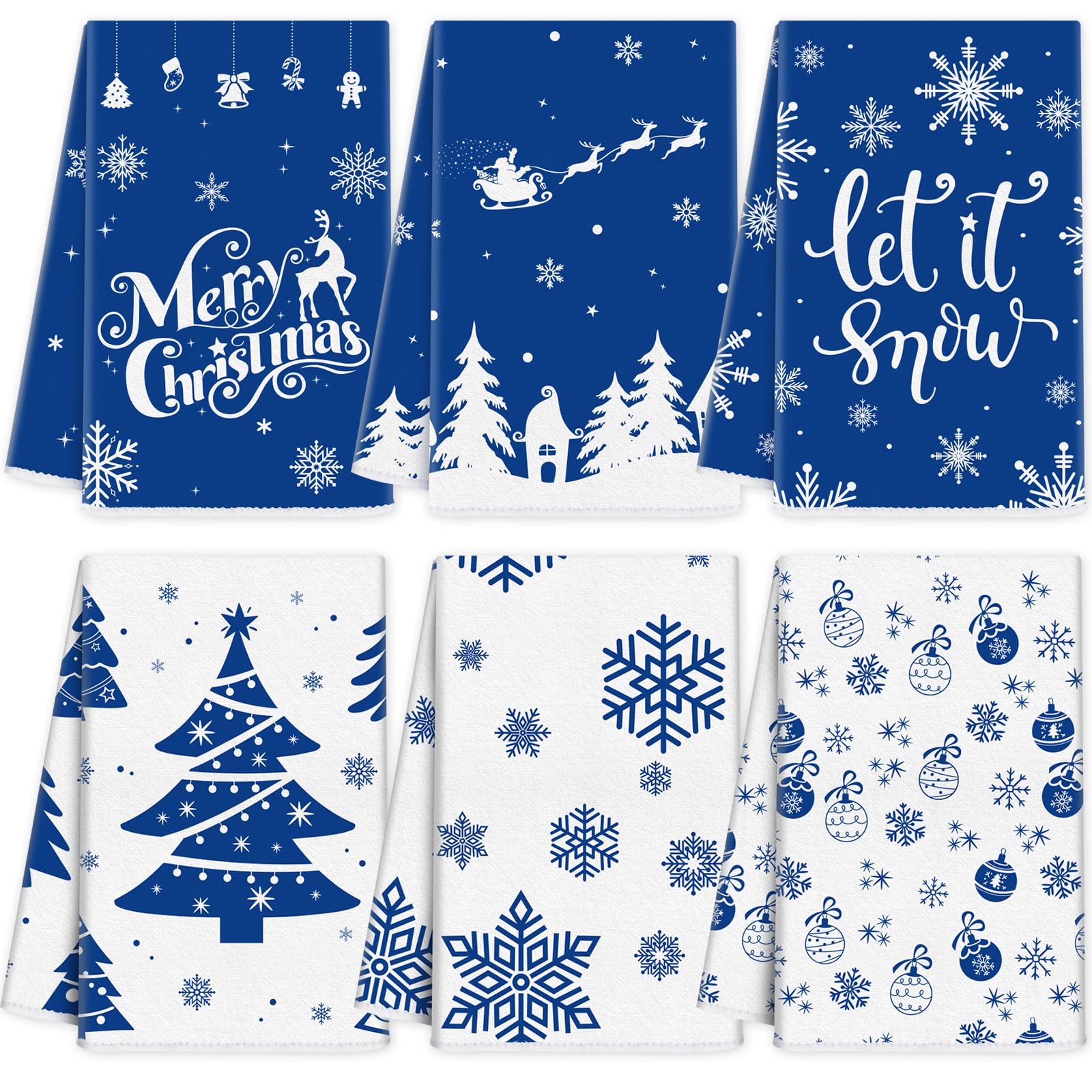 Ganeen 6 paños de cocina absorbentes azul marino con copos de nieve, 16x24"