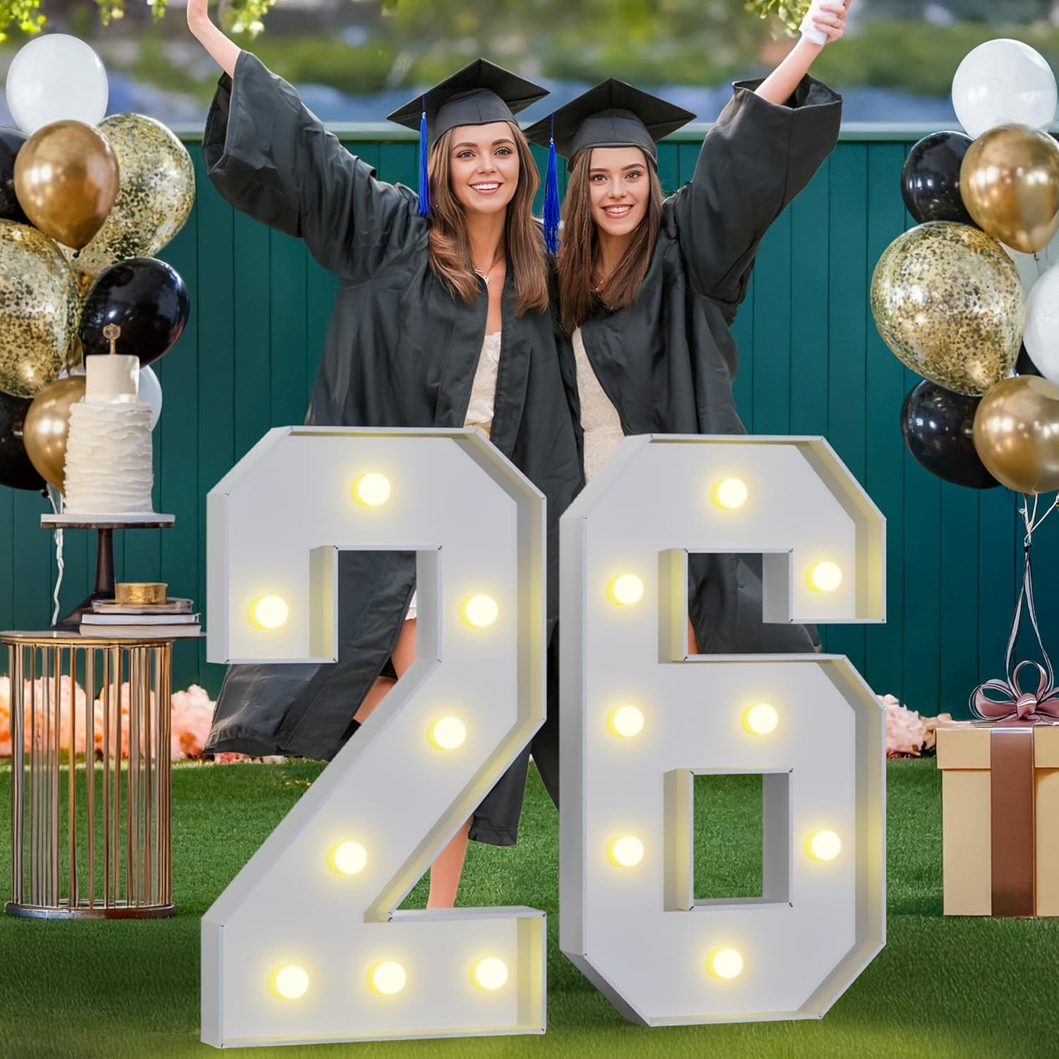 Marquee Numbers 2026 Graduation Decorations: Large Light Up Number Sign 26 3ft GRAD Decor New Years Eve Party Supplies Senior Decor Class of 2026 Balloon Birthday Backdrop High School College