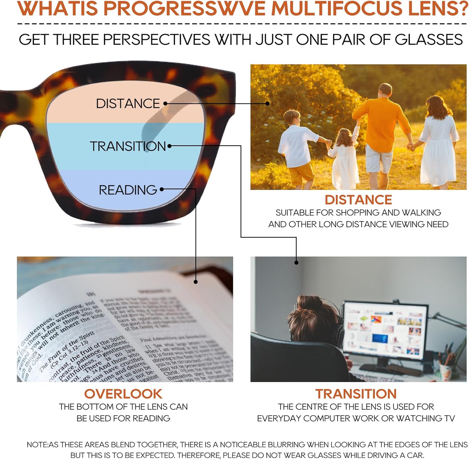 HIYANJN Progressive Reading Glasses For Women Men Oversized Oprah Style Blue Light Multifocal Readers(3x) - Image 5