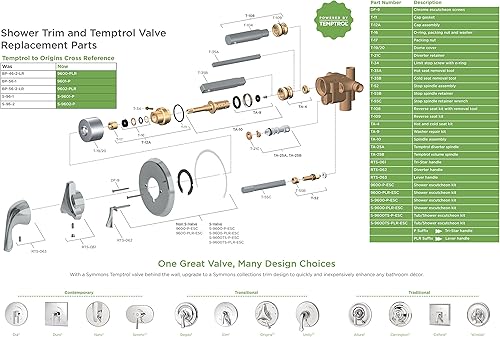 Miniatura 3 de Symmons 5502-15-TRM Elm - Tapacubos de 5 pulverizadores y grifo de ducha cromado 15 GPM válvula no incluida