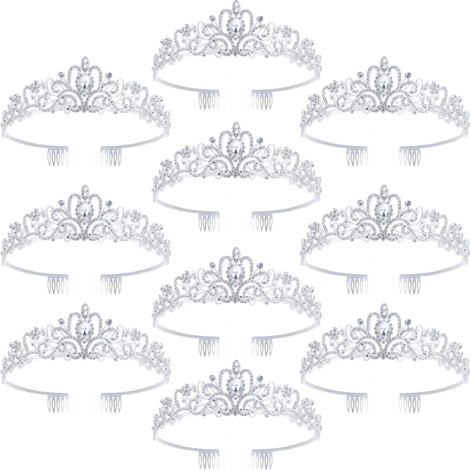10 Pcs Tiaras Crowns for Women Silver Crystal Tiara Bulk Crown Tiaras Rapunzel Crowns for Women Wedding Girls Birthday Tiara for Prom, Bride, Pageant, Halloween