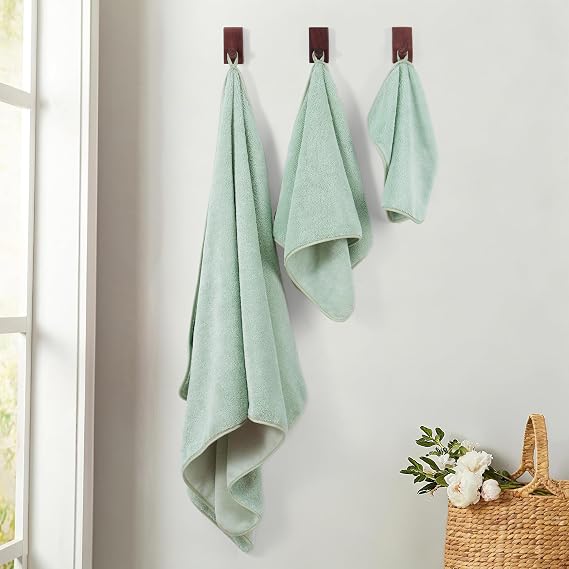 MICROFI Ring Spun Terry Microfiber Bath Towel Set, 3 Piece, Oversize, Quick Dry, Lint Free, Includes Bath, face, and Hand Towels (Green)