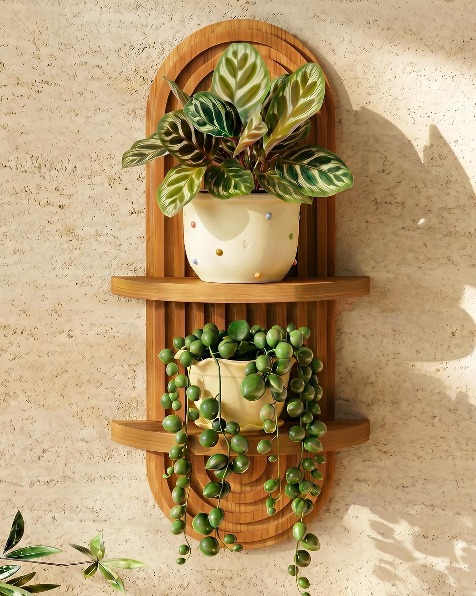 Boho Plant Wall Shelf - Wood Floating Shelves -12