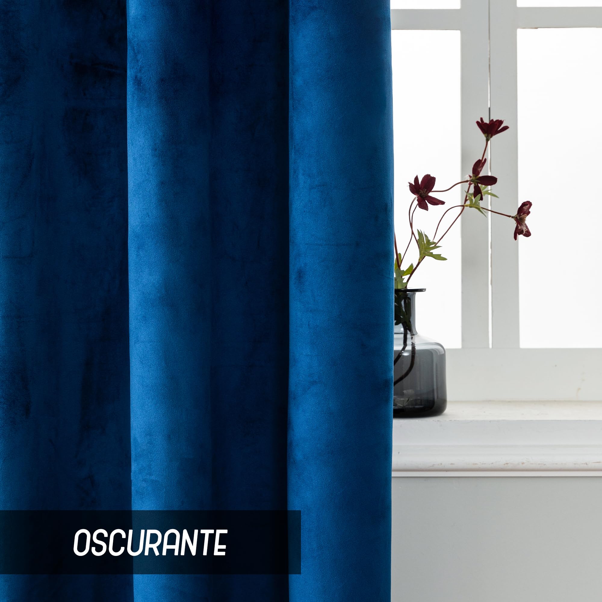 GIRASOLE HOME Paire de rideaux Adélaïde doux occultants thermiques en velours 2 panneaux de 140 x 240 cm avec œillets bleu