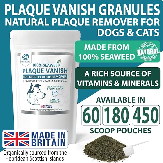 Plaque Vanish | 100% Natural Seaweed Dental Powder | Plaque Off Tartar Remover for Dogs & Cats | Banish Bad Breath | Made in UK (450g)