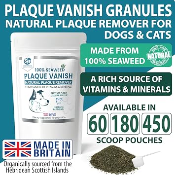 Plaque Vanish | 100% Natural Seaweed Dental Powder | Plaque Off Tartar Remover for Dogs & Cats | Banish Bad Breath | Made in UK (450g)