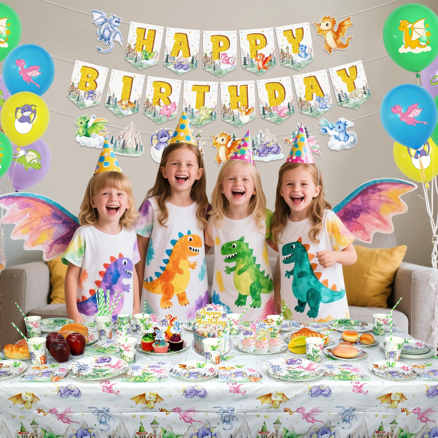 Decorazione per Feste di Compleanno Drago, Striscioni, Piatti, Tazze, Tovaglioli, Tovaglie, Palloncini, Cannucce, Decorazioni per Torte, Fantasy