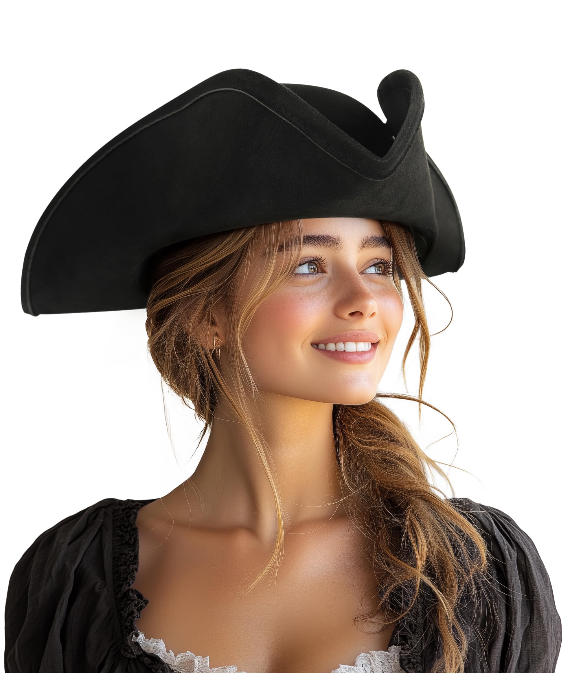 UQJE Authentischer Piratenhut für Damen, Erwachsenen-Leder-Dreihornhut, Halloween, Kolonial-Kostüm-Zubehör