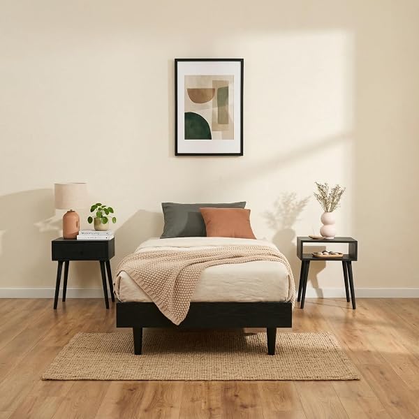 NTC Fly Wooden Bed Frame Without Headboard, Solid Wood Foundation with Silent Slats and Wood Central Supports, 1000 Lb C