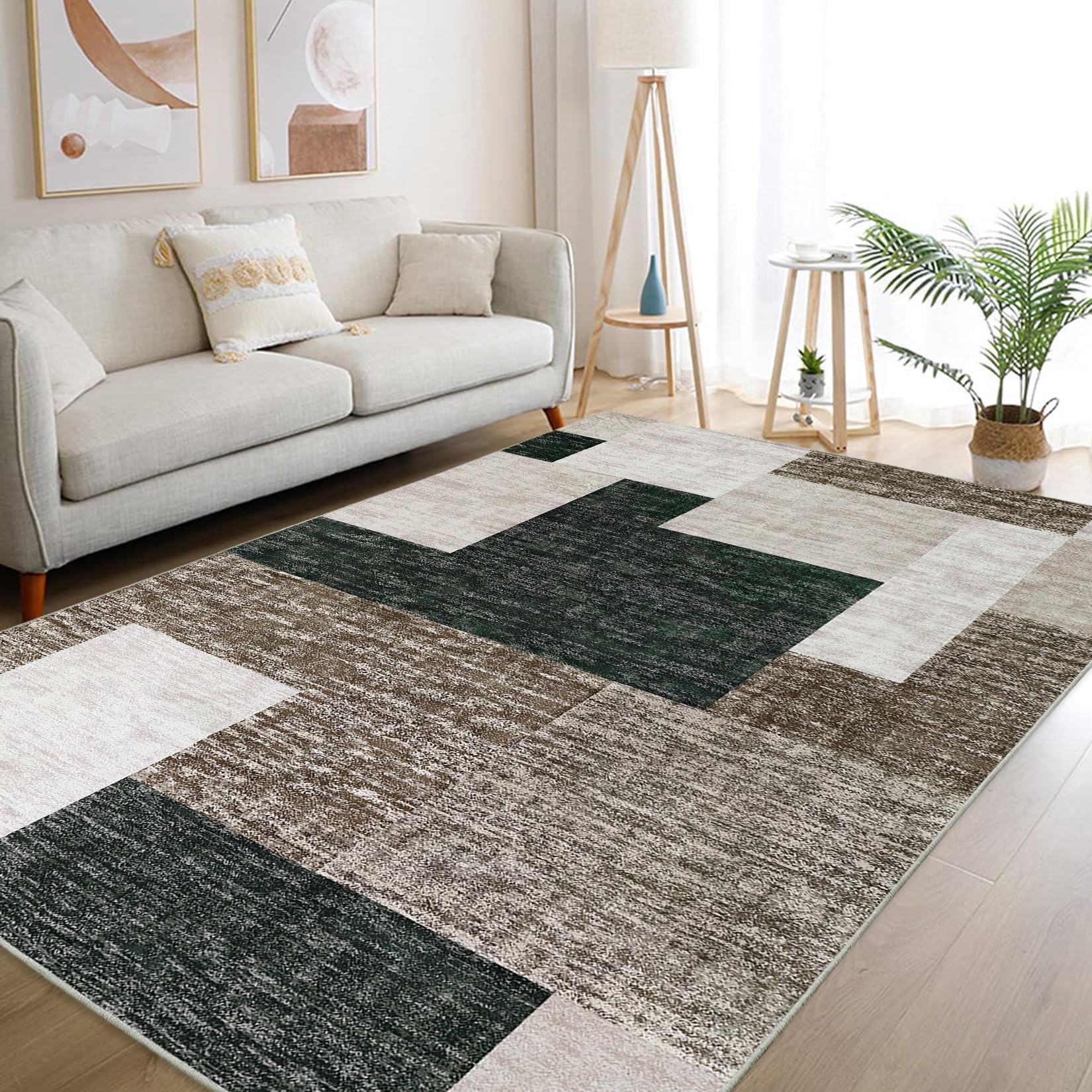 Contemporary Area Rug for Living Room Stain Resistant Washable Geometric Carpet Abstract Area Rug for Home Office, 5' x 8' Chocolate