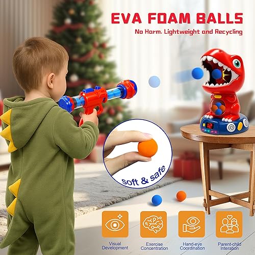 Miniatura 6 de Shooting Game Toy for Boys 4-6 & Up - Movable Shooting Targets for Kids, Sound and Spray Effect Dinosaur Toys for Kids 3-5-7 with 2 Guns and 24 Foam
