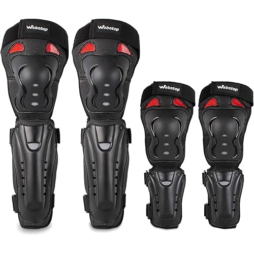 Webetop 4Pcs Knee and Shin Guards Elbow Guards 2 in 1 Knee and Elbow Pads Adult, MTB Knee Pads Motocross Powersports Protective Gear with Adjustable Straps for Motorcycle ATV Cycling