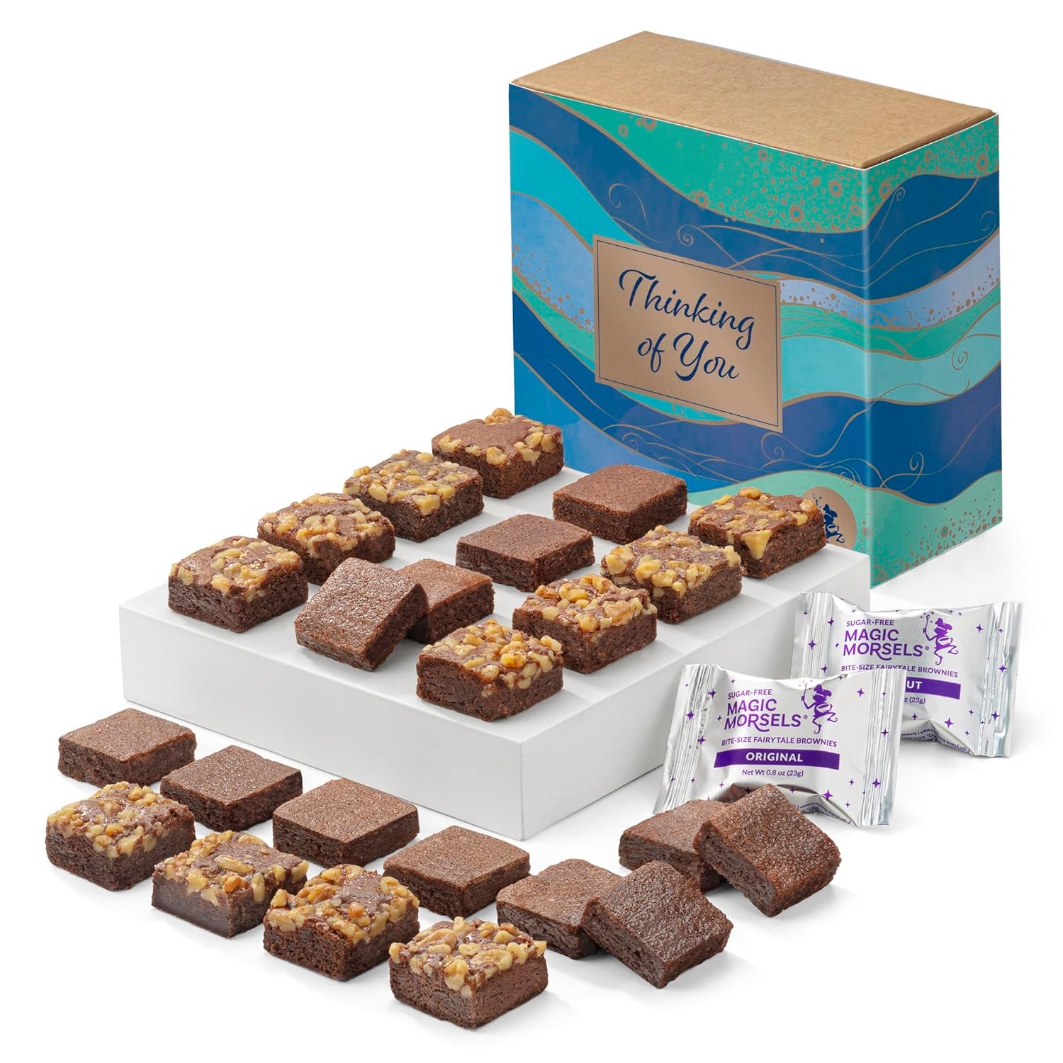 Fairytale Brownies Thinking of You SUGAR-FREE Magic Morsel 24 Individually Wrapped Gourmet Chocolate Food Gift Basket - 1.5 Inch x 1.5 Inch Bite-Size Brownies - 24 Pieces - Item CT524