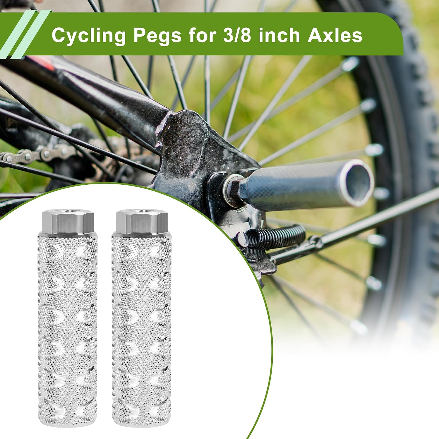 2 Pcs Aluminum Alloy Anti-Skid Bike Pegs 100mm Length Circle Texture Bicycle Backseats Stands Cycling Foot Pegs 3/8 Inch Axles