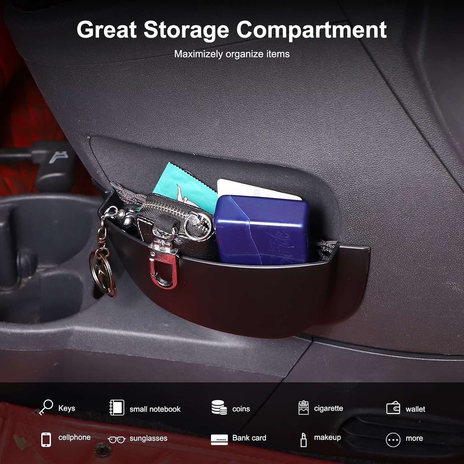 Center Console Side Storage Box Compatible with Fiat 500 2011-2017 Center Console Organizer Side Hanging Storage Box Glasses Case Key Card Phone Holder Storage