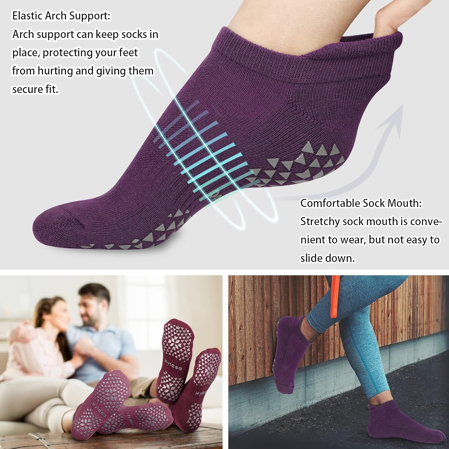 Hylaea Unisex Non Slip Socks with Grip for Yoga, Hospital, Pilates, Barre | Ankle, Cushioned - Image 2