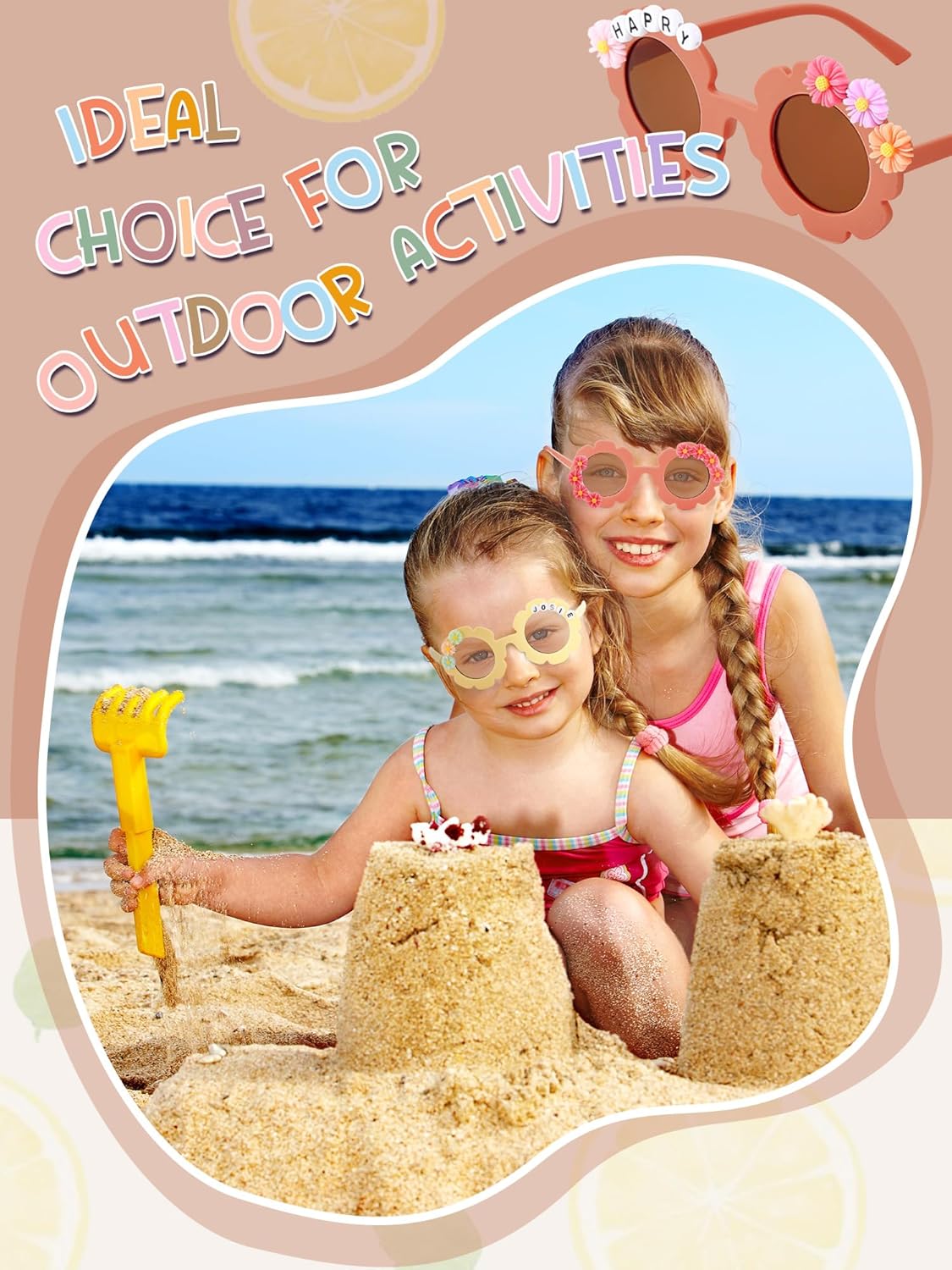 Dunzy 10 Pairs Kids Round Flower Sunglasses DIY Glasses Outdoor Eyewear for Kid with 50 Daisy 100 Random Letter Beads(Elegant Color) - Image 6