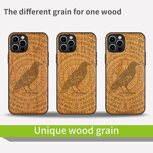 Miniatura 7 de Carveit Funda magnética de madera para iPhone 12 Pro madera natural y TPU suave negro a prueba de golpes, funda protectora única y elegante de