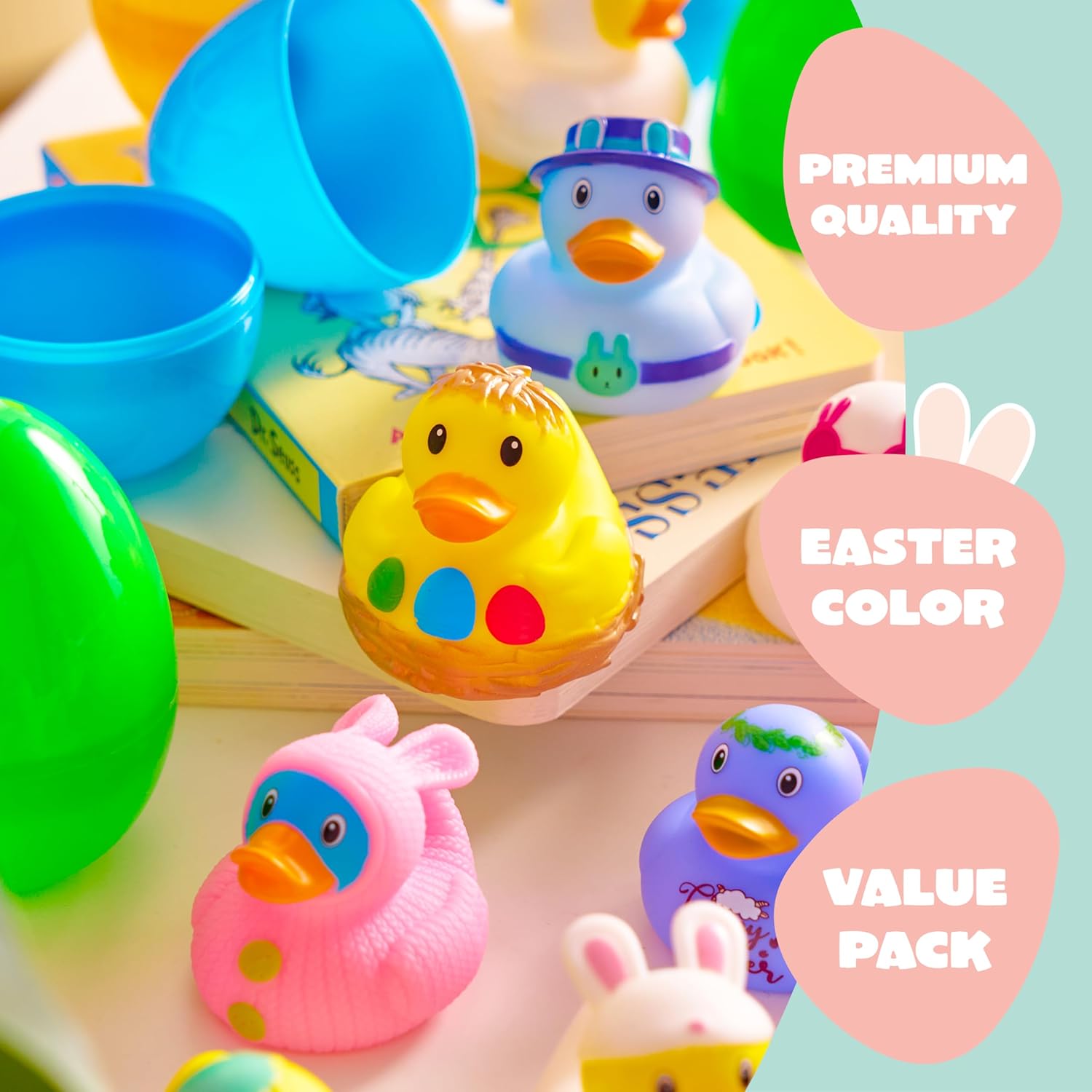 Joyin 12pcs Prefilled Easter Eggs with Rubber Ducks, Easter Bath Duckies Basket Stuffers for Toddlers & Babies, Bathtub Toys Easter Egg Hunt, Classroom Prizes for Kids