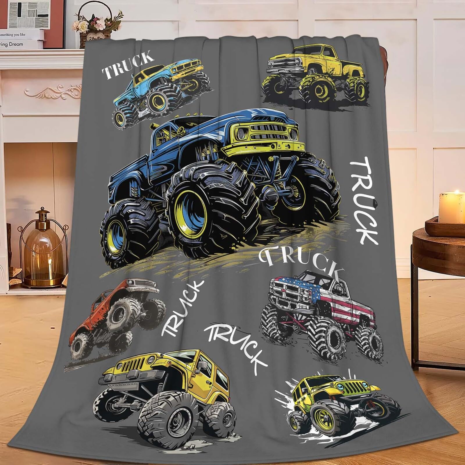 Truck Throw Blanket Truck Stuff Gifts for Kids Girls Boys Adults Women Man Soft Cozy Warm Plush Fluffy Fuzzy Fleece Blanket Decor 40''X50''
