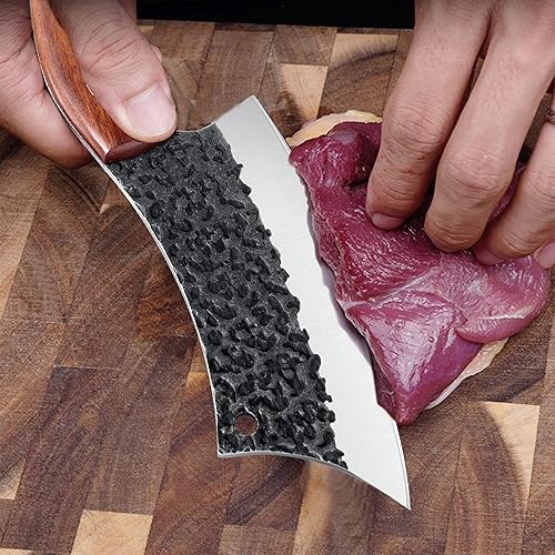 Miniatura 7 de Freelander Cuchillos forjados a mano, Cuchilla de carnicero para cortar carne, cuchillo vikingo de alto carbono con funda, cuchilla de carnicero