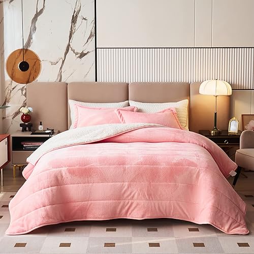 Miniatura 7 de Manta de cama gruesa de franela de lujo de 3 capas, tamaño King, manta de terciopelo de felpa suave con 2 fundas de almohada pesada y cálida para