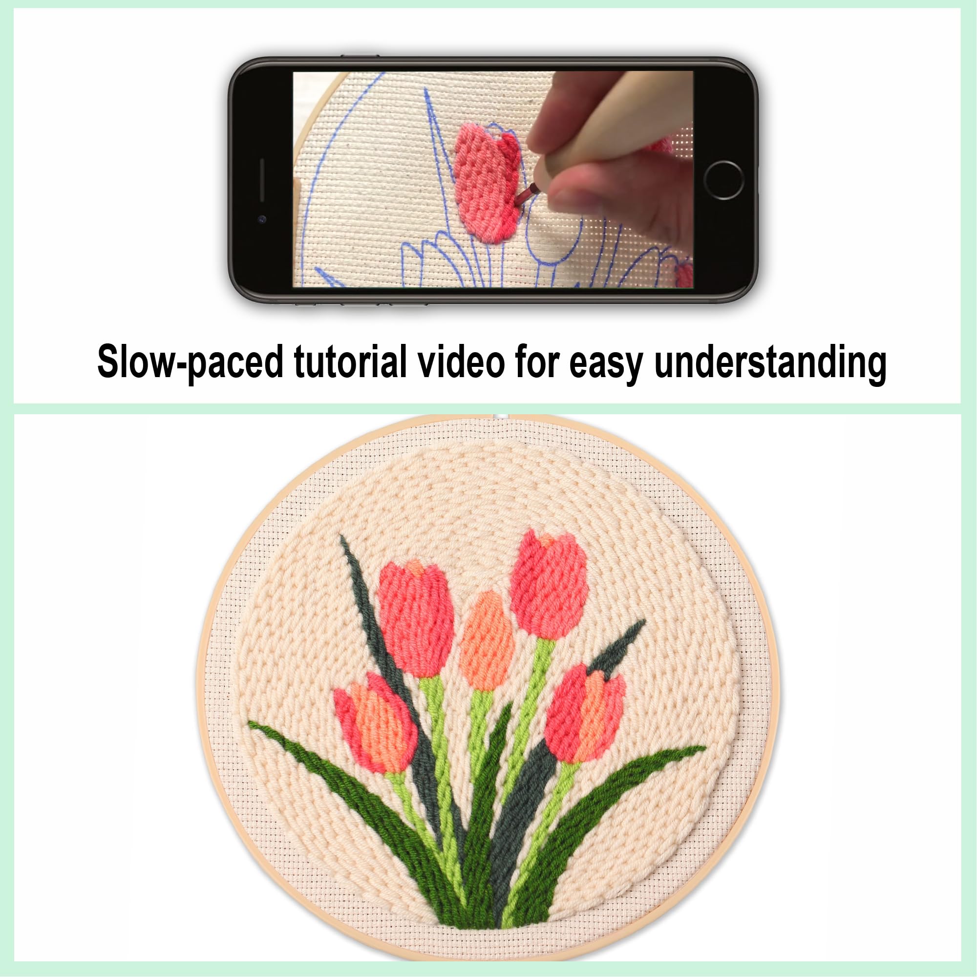 Beginner Punch Needle Kit - Tulip Floral Art -2 Beginner Punch Needle Kit - Tulip Floral Art -2